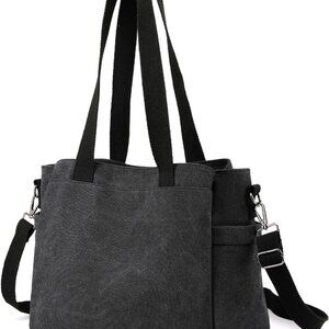 Canvas Hobo Handbag Large Multi Compartment Tote Purse for Women Travel Work